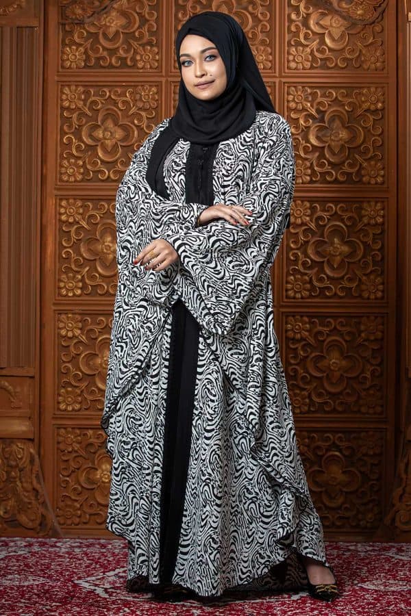 Maroon Satin Lace-Trim Luxury Abaya detail view